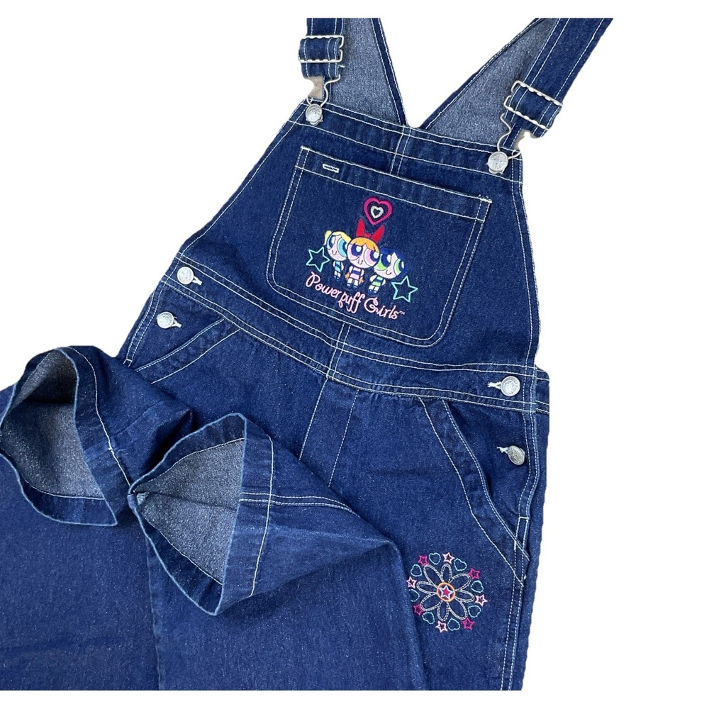 Vintage Cartoon Network Powerpuff Girls Denim Overalls Juniors L 10 12 Blue Y2K
